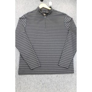 Dunning Golf Mens Large Gray Black Striped 1/4 Zip Pullover Mock Neck Sweater